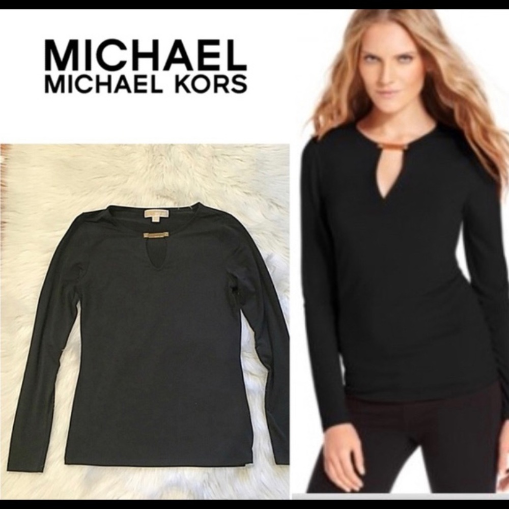 Michael kors black with gold neck bar blouse (s)